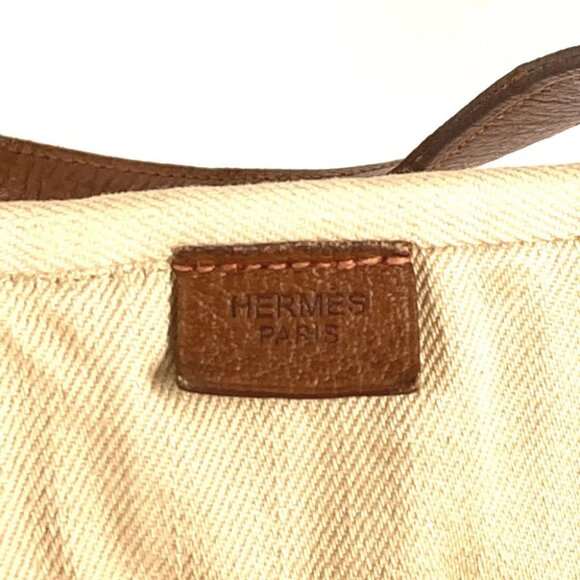 HERMES Kabas Calicut Tote Bag Shoulder Bag Leather/Canvas Beige/Brown - Picture 7 of 16